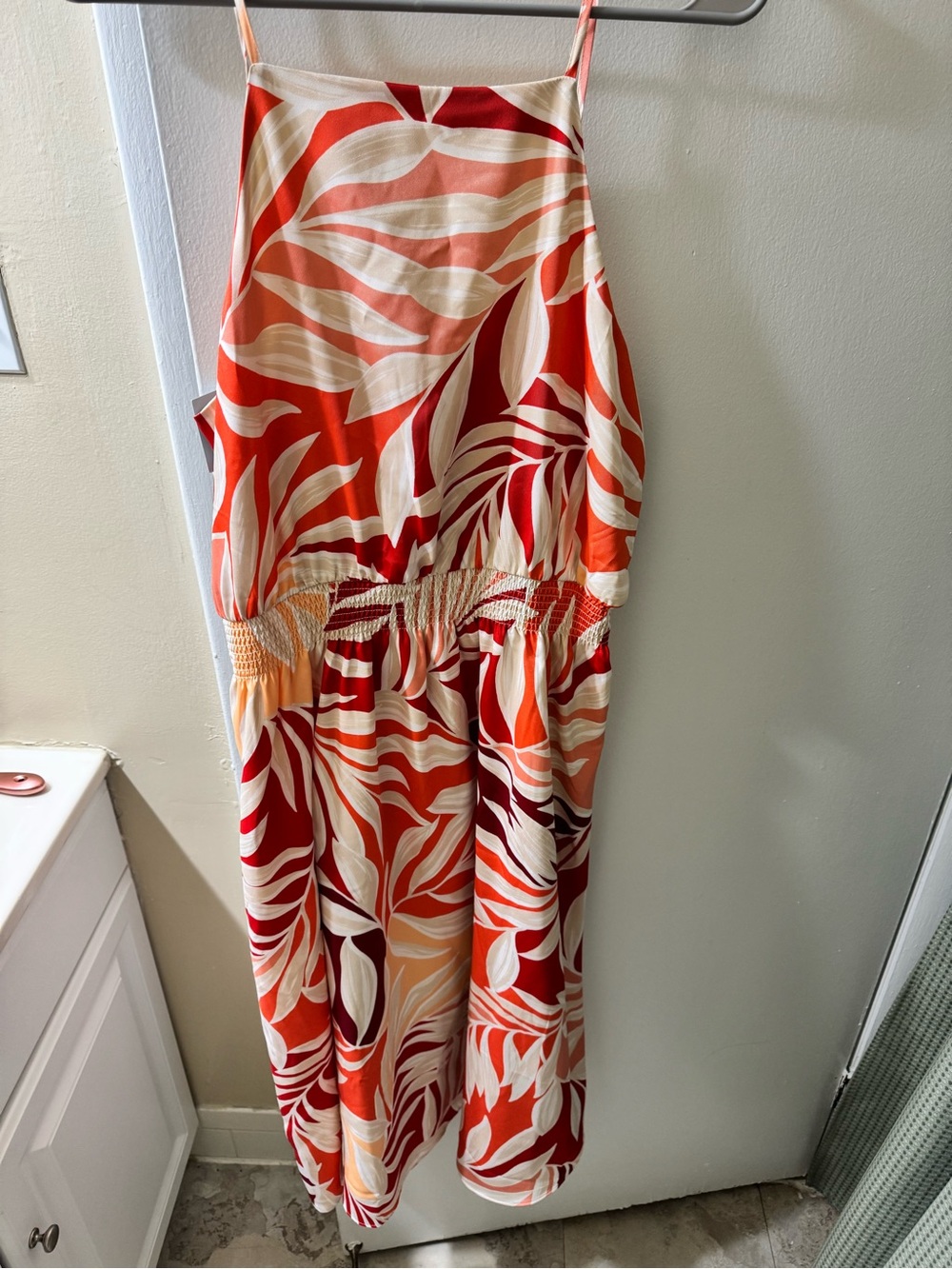 Ann Taylor Coral & Cream Patterned Maxi Dress